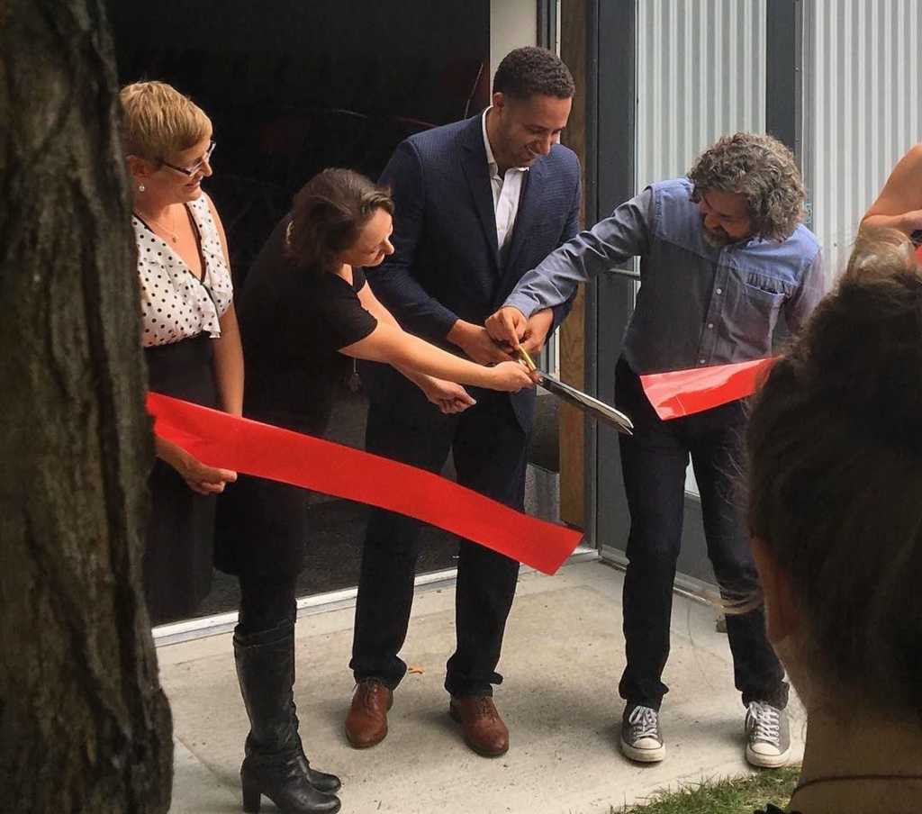 The Cherry Artspace grand opening ribbon cutting with Sam Buggeln Jennifer Herzog and Mayor Svante Myrick